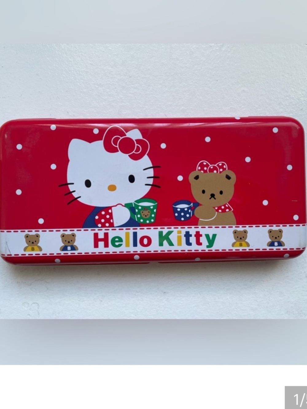 Vintage rare 1993 sanrio hello kitty red tin pencil box case
